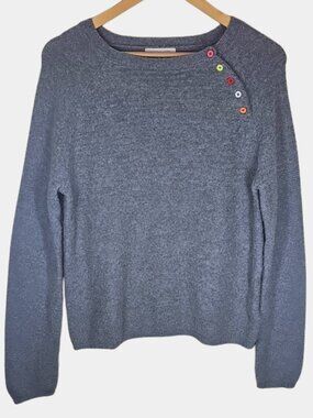 Tabitha Webb Lambswool Sweater Sz L Gray Multicolor Button Shoulder Preppy Cozy